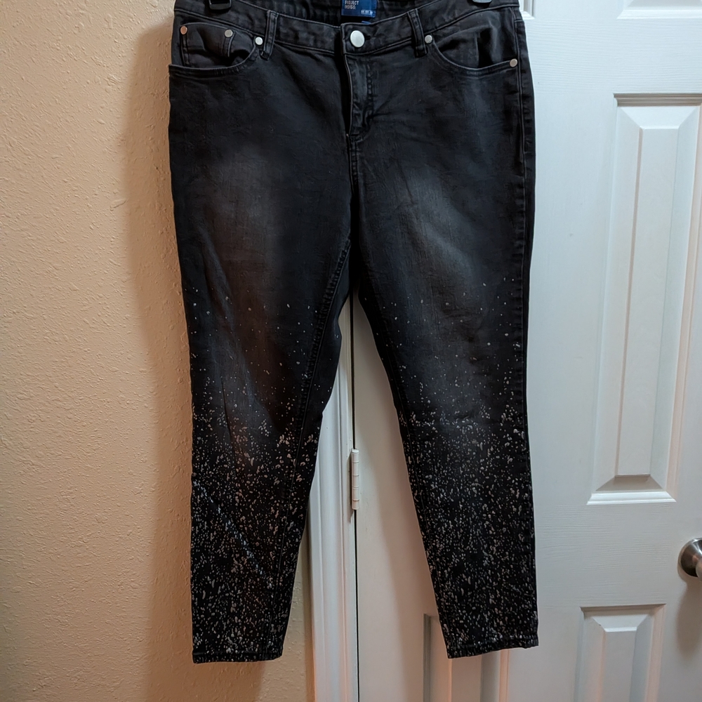 Indigo Black Ankle Jeans with Speckled Paint Detail